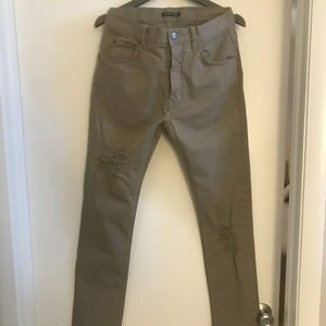 Grey Slim Distressed Pants Chinos Khakis